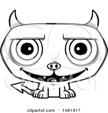 Clipart of a Cartoon Lineart Grinning Evil Devil - Royalty Free Vector Illustration by Cory Thoman