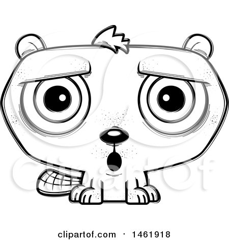 Clipart of a Cartoon Lineart Surprised Evil Beaver - Royalty Free Vector Illustration by Cory Thoman