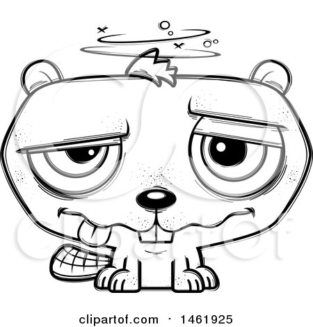 Clipart of a Cartoon Lineart Drunk Evil Beaver - Royalty Free Vector Illustration by Cory Thoman