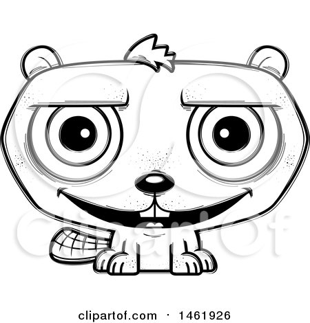 Clipart of a Cartoon Lineart Happy Evil Beaver - Royalty Free Vector Illustration by Cory Thoman