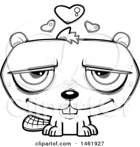 Clipart of a Cartoon Lineart Loving Evil Beaver - Royalty Free Vector Illustration by Cory Thoman