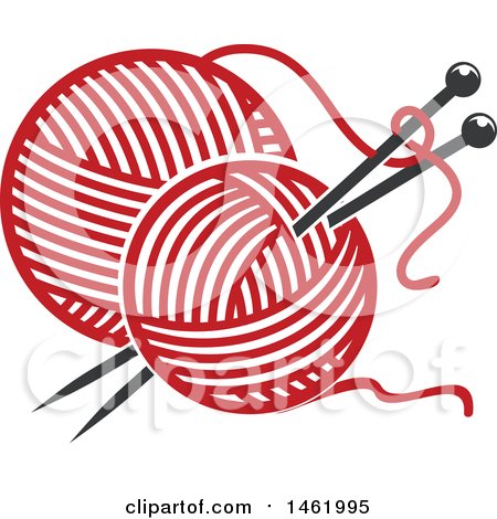 Clipart of Red Balls of Yarn and Needles - Royalty Free Vector Illustration by Vector Tradition SM