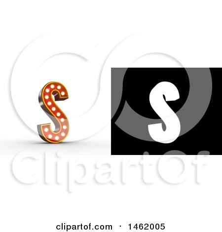 Clipart of a 3d Illuminated Theater Styled Vintage Letter S, with Alpha Map for Isolation - Royalty Free Illustration by stockillustrations