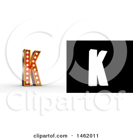 Clipart of a 3d Illuminated Theater Styled Vintage Letter K, with Alpha Map for Isolation - Royalty Free Illustration by stockillustrations