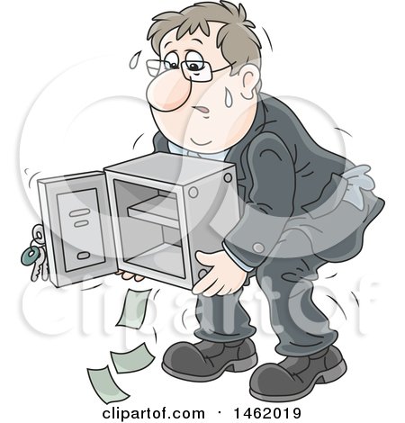 Clipart of a Cartoon White Business Man Struggling to Carry an Empty Safe - Royalty Free Vector Illustration by Alex Bannykh