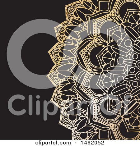Clipart of a Golden Ornate Mandala Design on Black - Royalty Free Vector Illustration by KJ Pargeter
