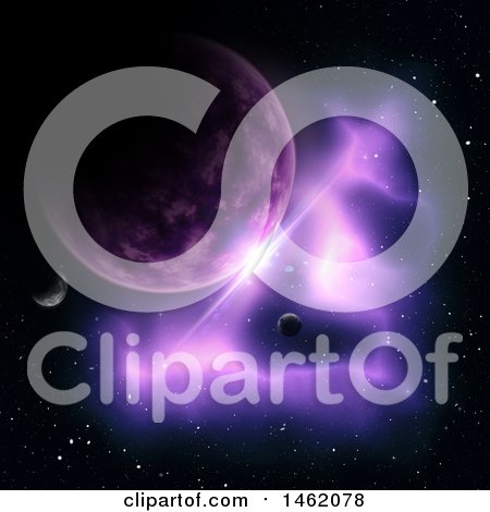 Clipart of a 3d Purple Nebula and Fictional Planets in Outer Space - Royalty Free Illustration by KJ Pargeter