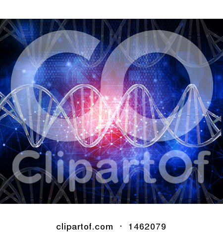 Clipart of a 3d Computer Circuit, Binary Code, Network and Dna Strand Medical Background - Royalty Free Illustration by KJ Pargeter