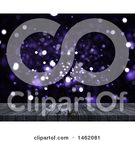 Clipart of a 3d Wood Table and Flares with Stars on Purple - Royalty Free Illustration by KJ Pargeter