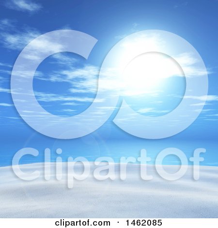 Clipart of a Sunny Blue Sky over a 3d Ocean and White Sand with Flares - Royalty Free Illustration by KJ Pargeter