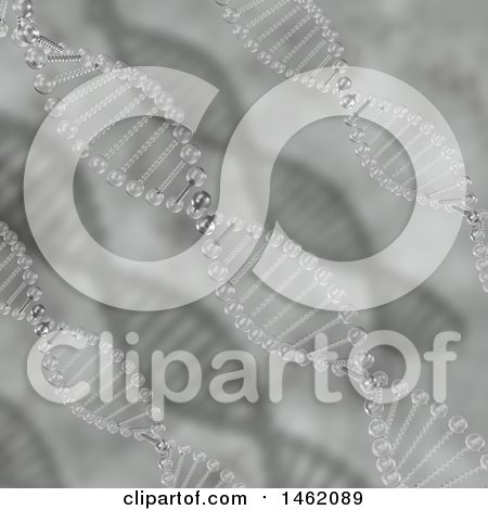 Clipart of a 3d Grayscale Double Helix Dna Strand Background - Royalty Free Illustration by KJ Pargeter
