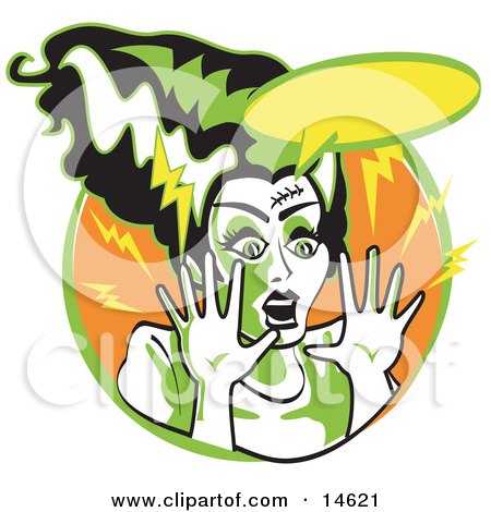 the Bride of Frankenstein Screaming Clipart Illustration by Andy Nortnik