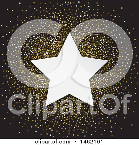 Clipart of a White Star Frame over Golden Glitter on Black - Royalty Free Vector Illustration by KJ Pargeter