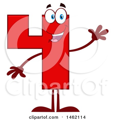 Clipart of a Red Number Four Mascot Character Waving - Royalty Free Vector Illustration by Hit Toon