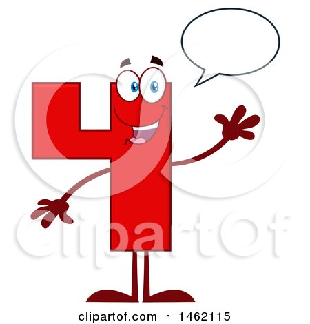 Clipart of a Red Number Four Mascot Character Talking and Waving - Royalty Free Vector Illustration by Hit Toon