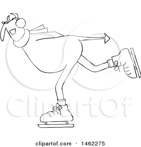 Clipart of a Black and White Chubby Devil Ice Skating - Royalty Free Vector Illustration by djart