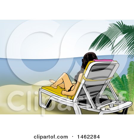 Clipart of a Woman Relaxing on a Beach Chair - Royalty Free Vector Illustration by dero