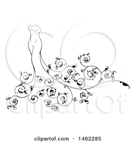 Clipart of a Black and White Wedding Gown with Swirls - Royalty Free Vector Illustration by AtStockIllustration