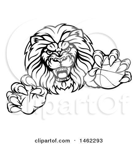 Clipart of a Tough Male Lion Mascot Holding a Basketball - Royalty Free Vector Illustration by AtStockIllustration