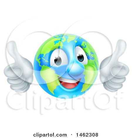 Clipart of a Happy Earth Globe Mascot Giving Two Thumbs up - Royalty Free Vector Illustration by AtStockIllustration