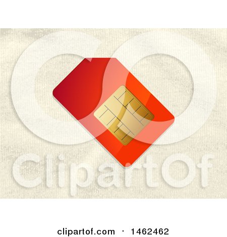 Clipart of a Red and Gold Sim Card over a Fabric Background - Royalty Free Vector Illustration by elaineitalia