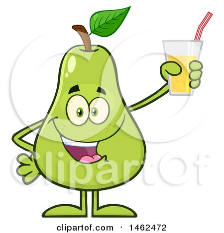 Clipart of a Happy Pear Mascot Character Holding a Glass of Juice - Royalty Free Vector Illustration by Hit Toon