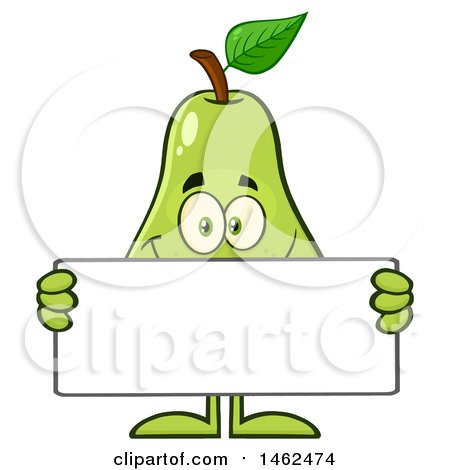 Clipart of a Happy Pear Mascot Character Holding a Blank Sign - Royalty Free Vector Illustration by Hit Toon