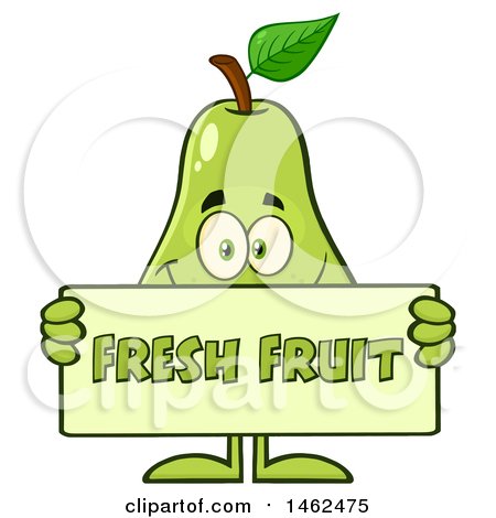 Clipart of a Happy Pear Mascot Character Holding a Fresh Fruit Sign - Royalty Free Vector Illustration by Hit Toon
