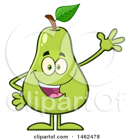 Clipart of a Happy Waving Pear Mascot Character - Royalty Free Vector Illustration by Hit Toon