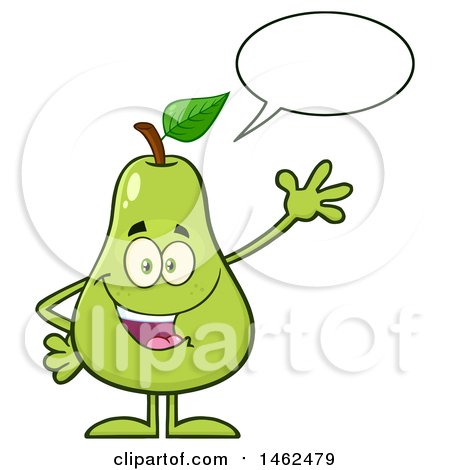 Clipart of a Happy Talking and Waving Pear Mascot Character - Royalty Free Vector Illustration by Hit Toon