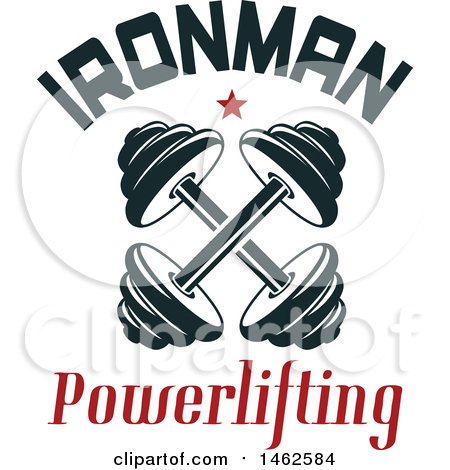 Clipart of a Crossed Dumbbell and Ironman Text Design - Royalty Free Vector Illustration by Vector Tradition SM