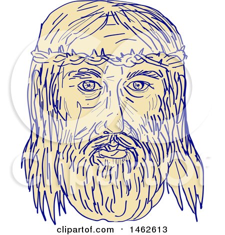 Clipart of the Face of Jesus Christ with Crown of Thorns, in Drawing Sketch Style - Royalty Free Vector Illustration by patrimonio
