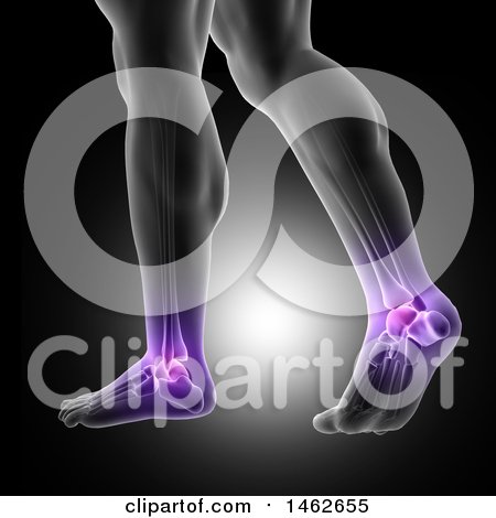 Clipart of a 3d Man with Glowing Purple Ankle Joints on Gray - Royalty Free Illustration by KJ Pargeter