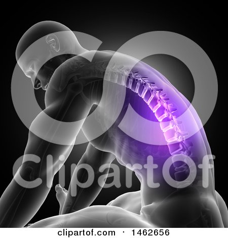 Clipart of a 3d Man with Glowing Purple Spine on Gray - Royalty Free Illustration by KJ Pargeter