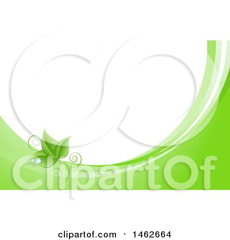 Clipart of a Green Leaf and Wave Eco Background or Business Card Template - Royalty Free Vector Illustration by KJ Pargeter