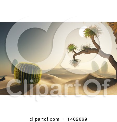 Clipart of a 3d Desert Landscape with Cacti Plants - Royalty Free Illustration by KJ Pargeter