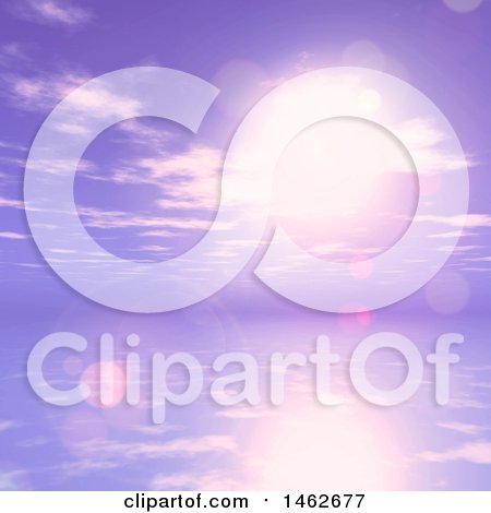 Clipart of a 3d Purple Sunset Sky and Ocean - Royalty Free Illustration by KJ Pargeter