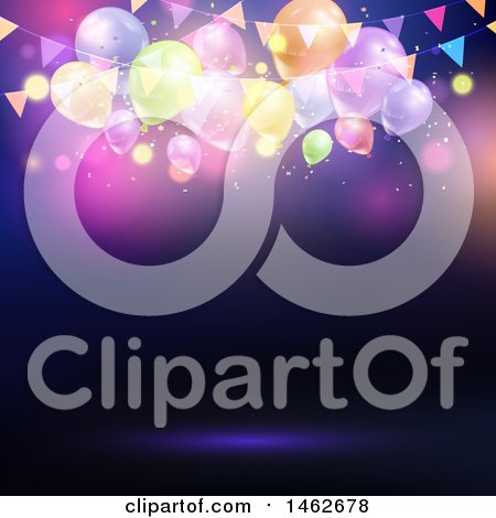 Clipart of a Party Background with String Lights Confetti and Balloons - Royalty Free Vector Illustration by KJ Pargeter