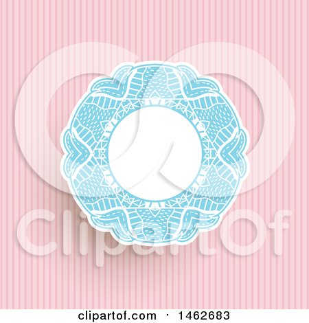 Clipart of a Decorative Blue and White Frame over Pink Stripes - Royalty Free Vector Illustration by KJ Pargeter