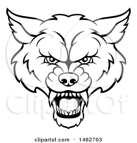 Clipart of a Black and White Wolf Mascot Head - Royalty Free Vector Illustration by AtStockIllustration