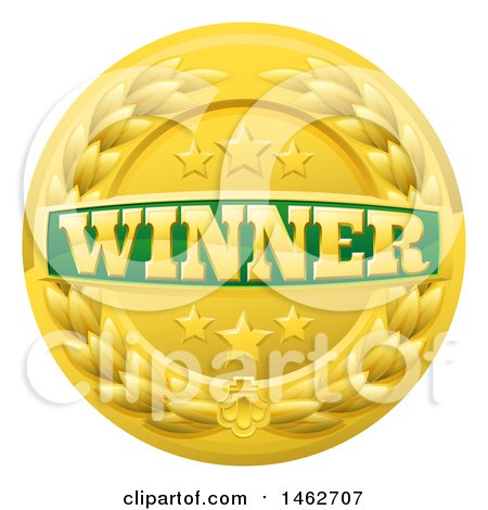 Clipart of a Green and Gold Winner Badge with Stars and a Laurel Wreath - Royalty Free Vector Illustration by AtStockIllustration