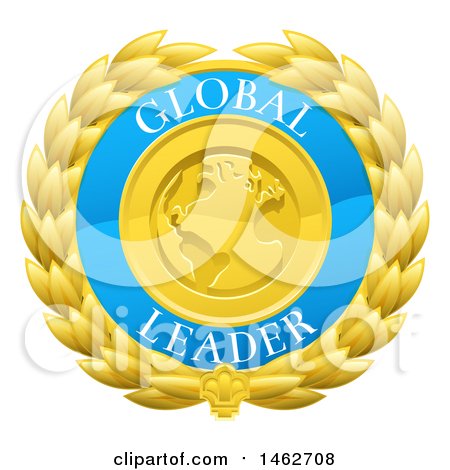 Clipart of a Global Leader Earth and Laurel Wreath Medal - Royalty Free Vector Illustration by AtStockIllustration
