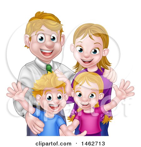 Clipart of a Cartoon Caucasian Brother and Sister Waving with Their Mom and Dad - Royalty Free Vector Illustration by AtStockIllustration