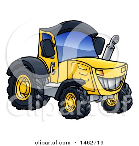 Clipart of a Cartoon Yellow Tractor - Royalty Free Vector Illustration by AtStockIllustration