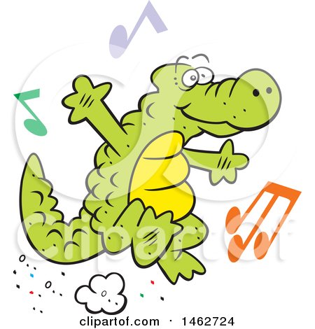 Clipart of an Alligator or Crocodile Jumping with Music Notes - Royalty Free Vector Illustration by Johnny Sajem