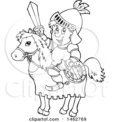Clipart of a Black and White Knight on a Steed - Royalty Free Vector Illustration by visekart