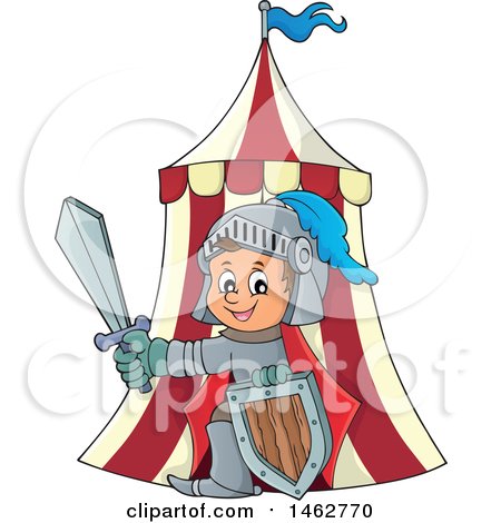 Clipart of a Happy Knight Emerging from a Tent - Royalty Free Vector Illustration by visekart