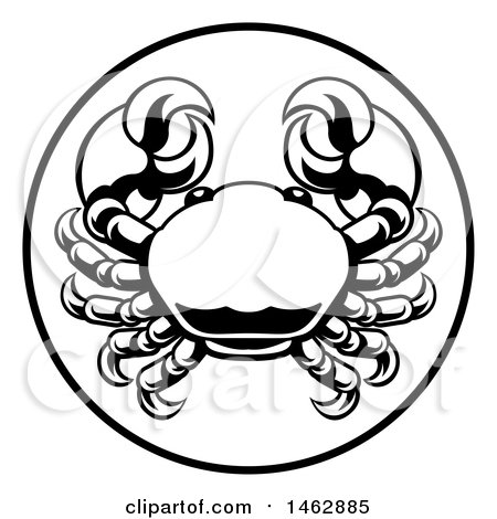 Clipart of a Black and White Zodiac Horoscope Astrology Cancer Crab Circle Design - Royalty Free Vector Illustration by AtStockIllustration