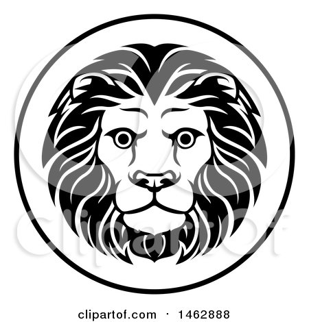 Clipart of a Black and White Zodiac Horoscope Astrology Leo Lion Circle Design - Royalty Free Vector Illustration by AtStockIllustration