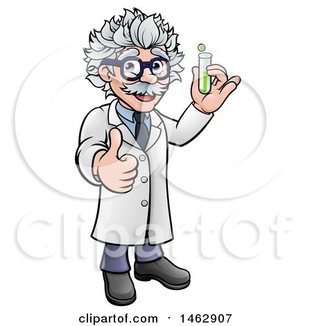 Clipart of a Happy Male Scientist Holding a Test Tube and Giving a Thumb up - Royalty Free Vector Illustration by AtStockIllustration